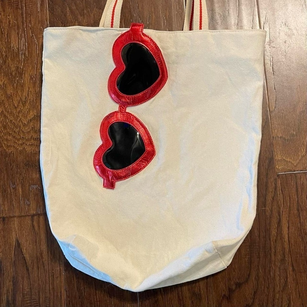Bath & Body Works Canvas Tote Bag Heart Sunglasses Zip Top Shopper Purse - Picture 2 of 8